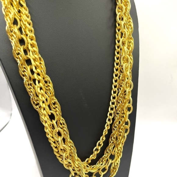 Multi stranded Gold Tone Necklace Chain Link Big Bold Statement Necklace Mobwife - Picture 7 of 14